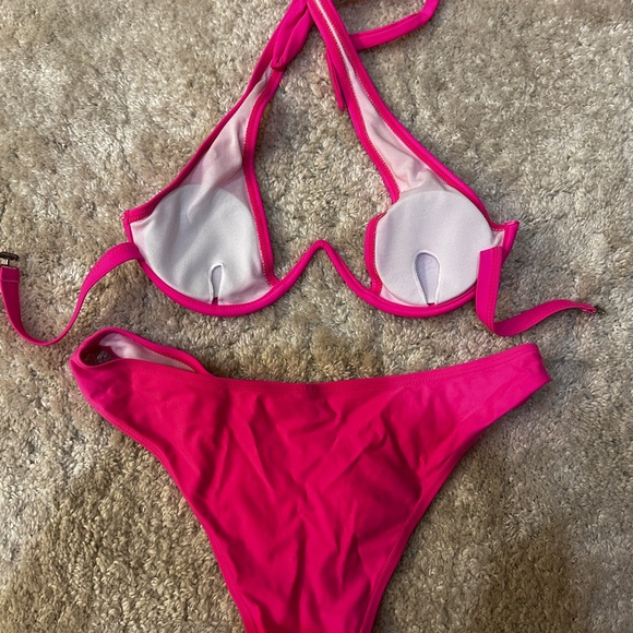 Sexy Shein Open Bikini Swimsuit Set Size Small Hot Pink - Picture 2 of 11